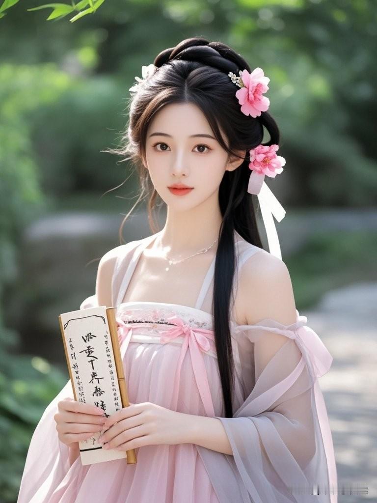 古风少女，手持竹简，花簪点缀，静谧自然。小家碧玉，秀外慧中，最是让人难以忘怀。清