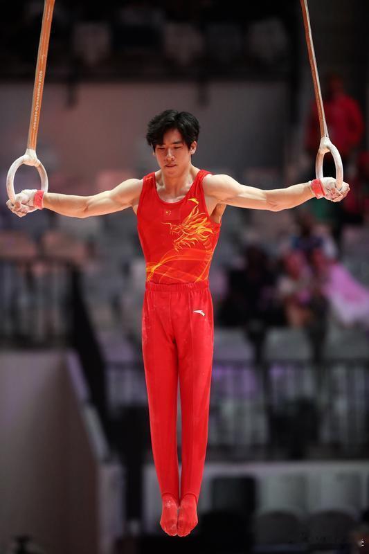 世锦赛男团资格赛，中国男队在20日以吊环开场。中国队经过六轮比赛，邹敬园晋级男子