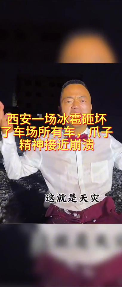 西安一场冰雹砸坏了车场所有车，爪子精神接近崩溃。三桥车城爪子崩溃到极点。这是