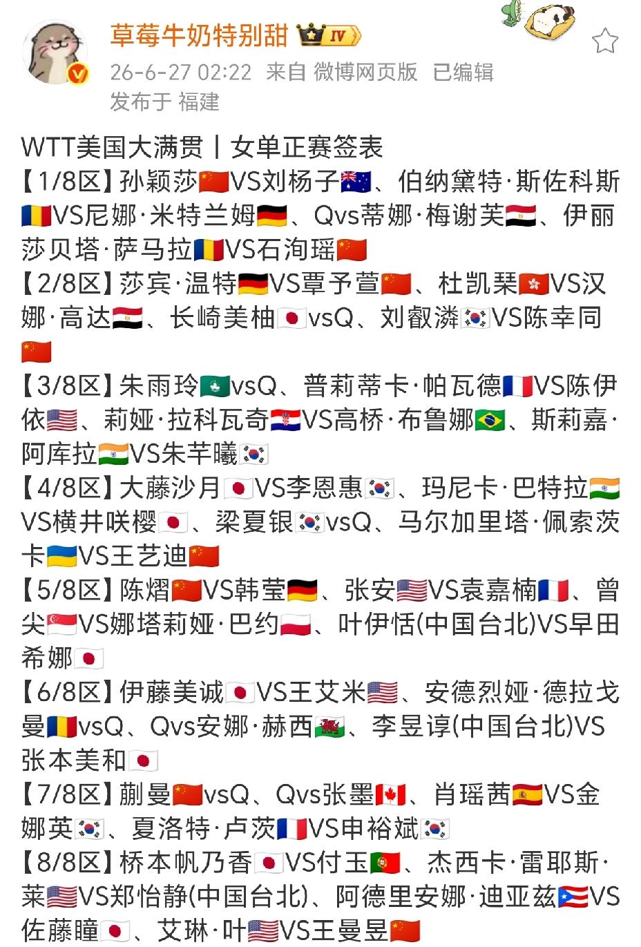 美国大满贯这签有意思，莎莎上半区全是内战，鳗鱼下半区全是抗日，这签主打一个