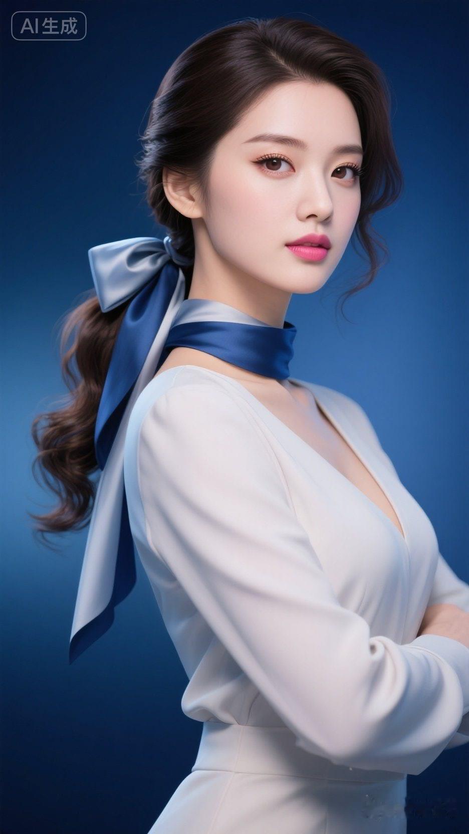 优雅蓝丝巾，尽显女性魅力！