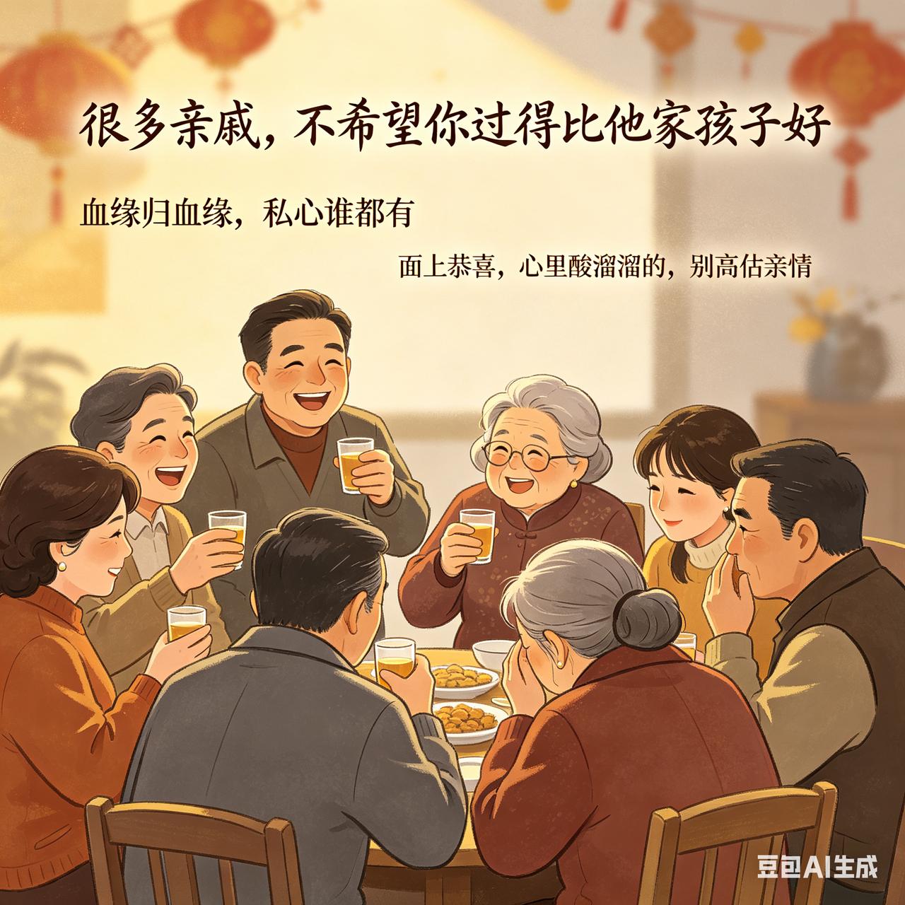 有些亲戚，嘴上盼你好，心里怕你比他家孩子好。血缘是真的，私心也是真的。面上笑