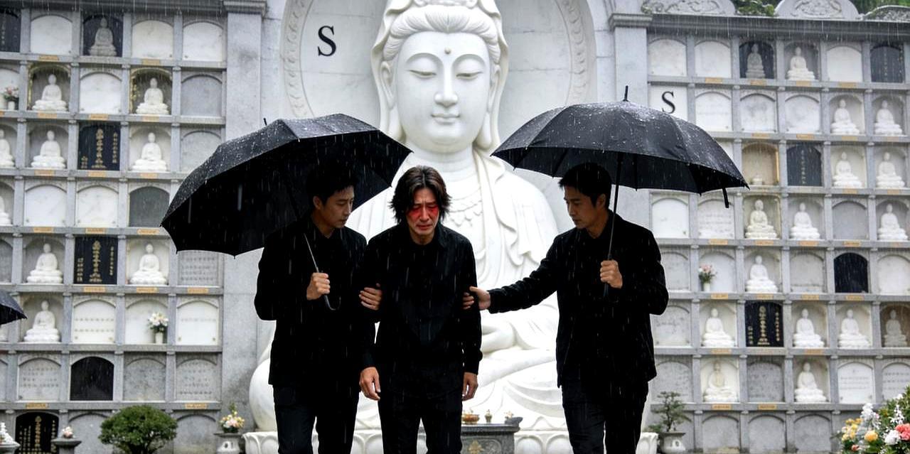 金宝山的雨下得很大。言承旭和周渝民并排站着，一句话没说。他们是来送杉菜的。