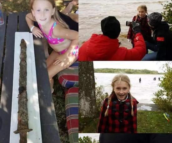 2018年，瑞典一名8岁小女孩，正与家人在湖中玩耍。突然，她发现浅水中立有一根棍