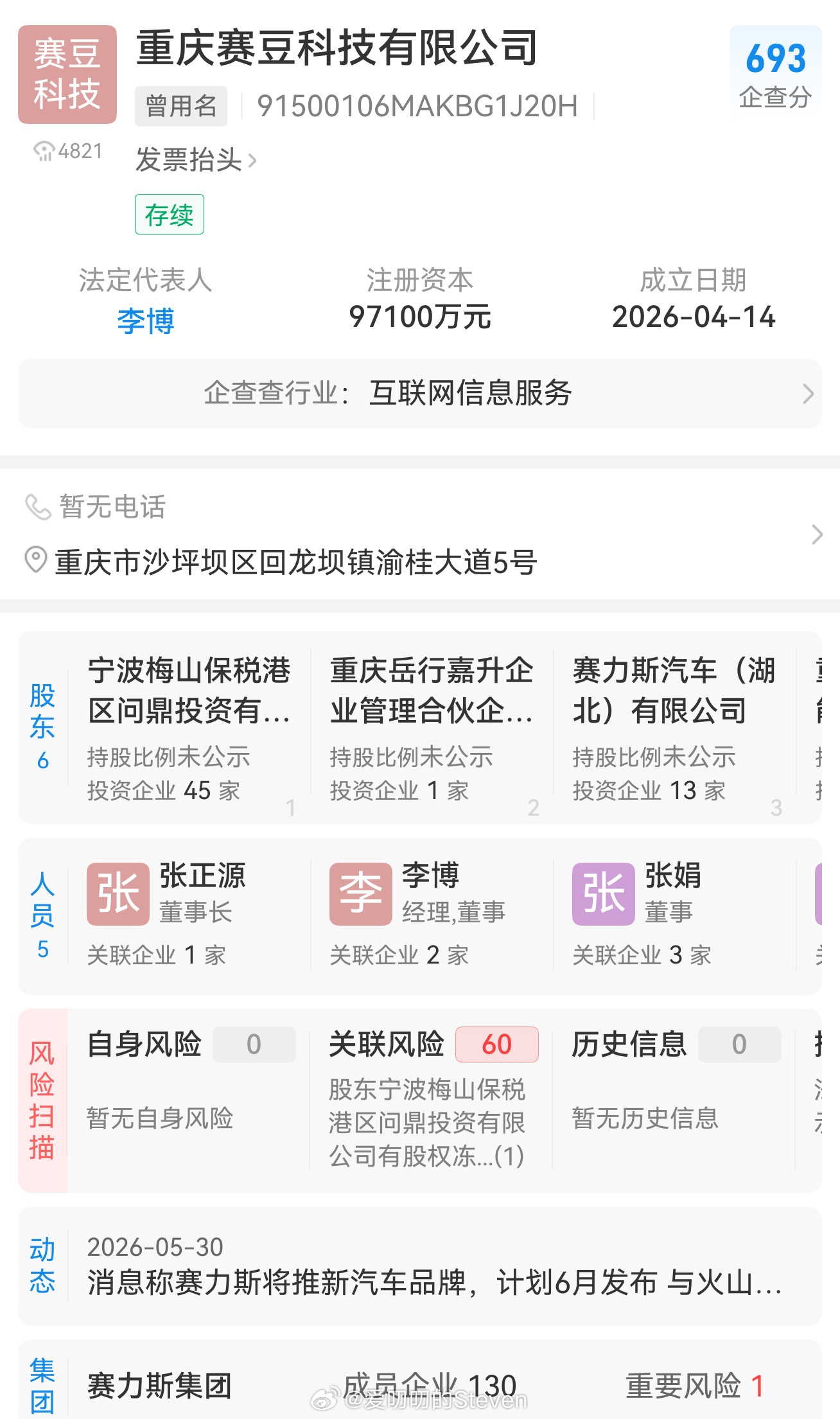 赛豆科技，前华为智选车“问界教头”李博总牵头，大项目，过两天等我消息。曝赛力斯将
