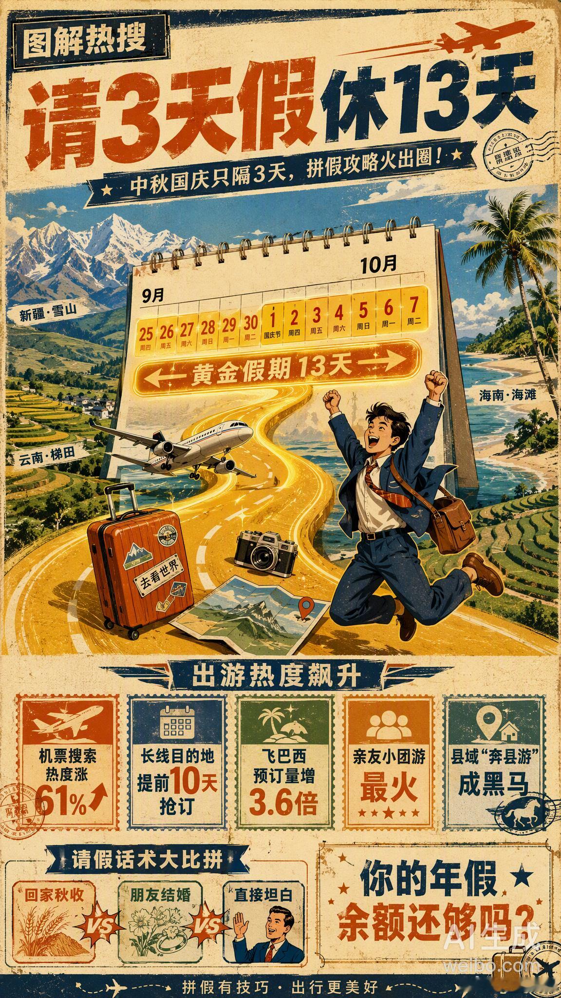 请3天假休13天机票搜索热度大涨中秋国庆只隔3天，请3天假就能连休13天——这个