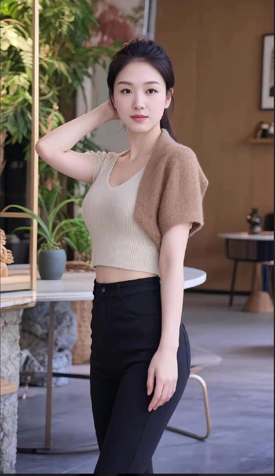 优雅气质穿搭，米色毛衣搭配黑色高腰裤，轻松展现都市女性魅力！中年女性如何搭配出甜