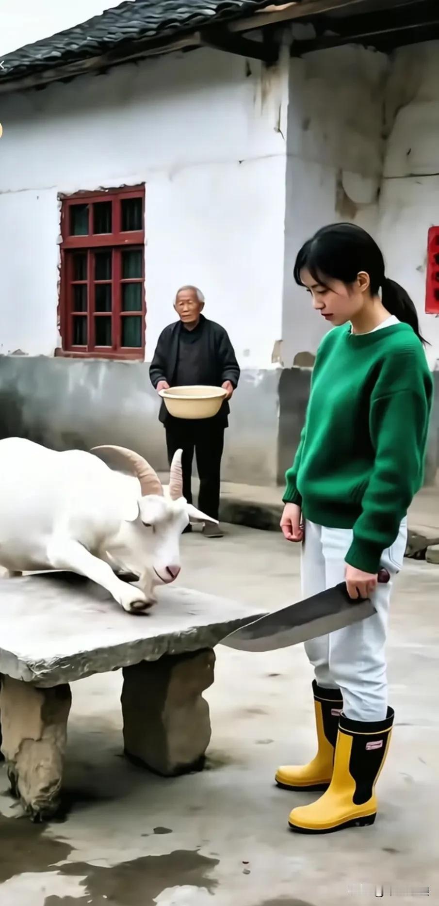 过年的时候，女主打算宰杀白山羊。那山羊通人性，知道主人要杀自己，明白躲也躲不过去