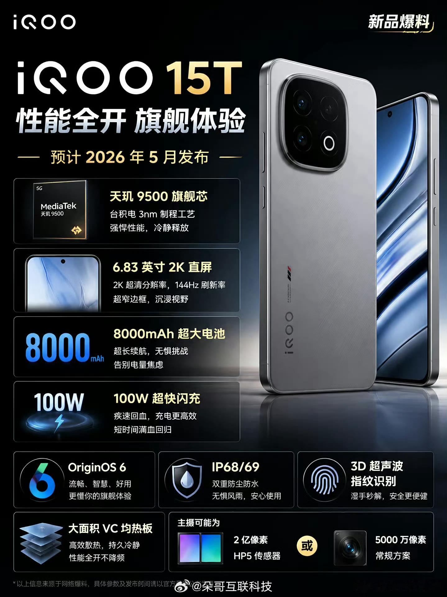 iQOO15系列再添一员猛将！iQOO15T这配置有点东西：2K屏+天玑95