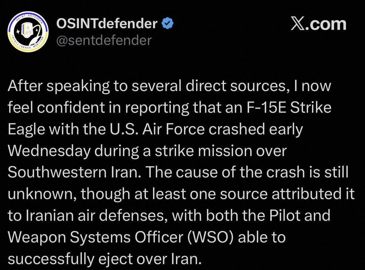 据网友多方查证，当地时间3月4日清晨有一架美军F-15E战斗机在伊朗境内坠毁(可