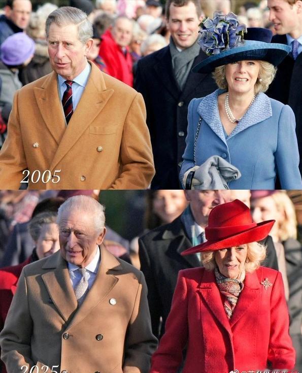 20年过去了，卡米拉依旧陪伴着查尔斯身边，一起出席圣诞礼拜，对比戴安娜和查尔斯的