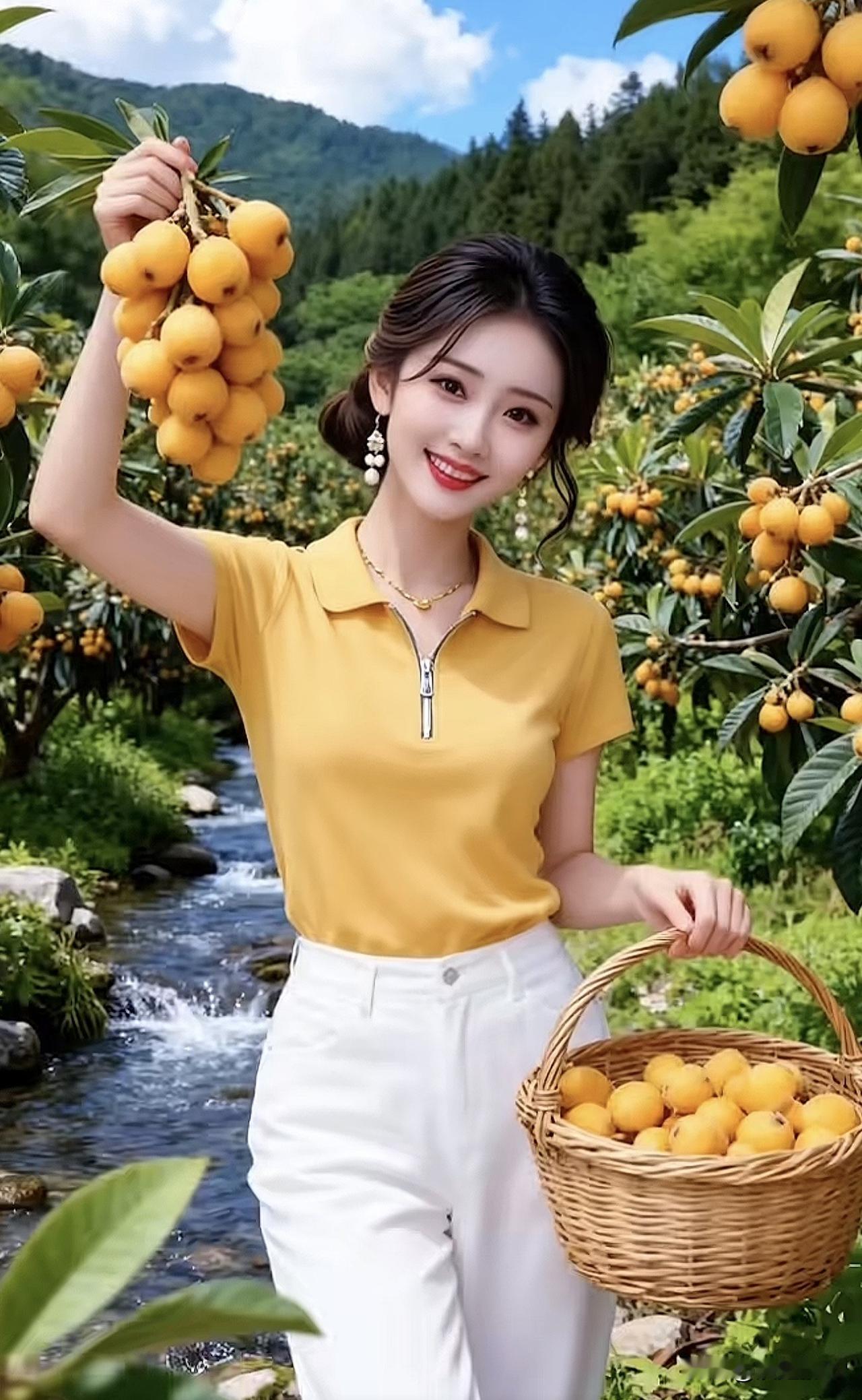 田园少女与丰收的甜美时光🍑🌿田园里的美女田园丽人照田园采果少女田园丽人