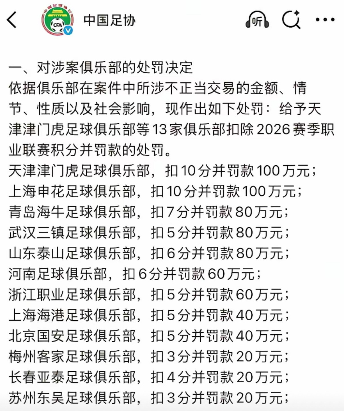 足协的处罚结果出来了，力度和范围都是前所未有的。足协领导、竞赛部负责人、国家队主