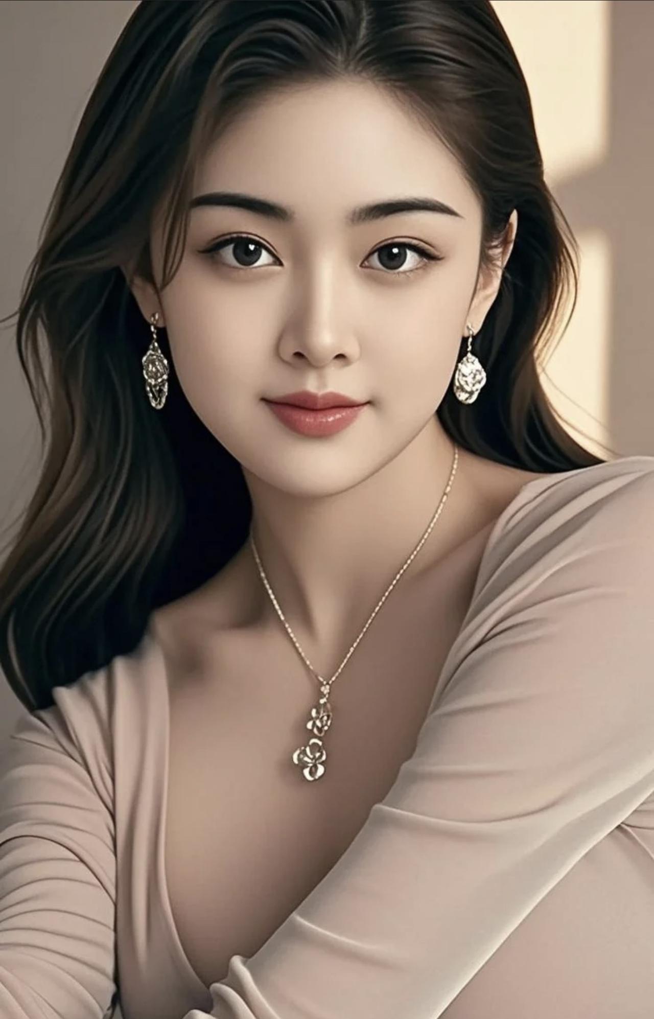 颂风雅女发丝漫卷，似夜的涟漪轻颤。目光如星子垂落，点亮一方温柔的岸。耳