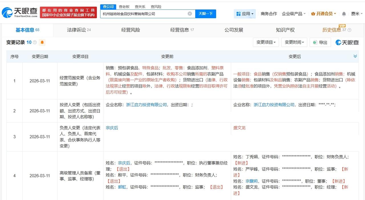 宗馥莉接手杭州娃哈哈食品饮料营销公司宗馥莉任杭州娃哈哈食品饮料营销公司董事