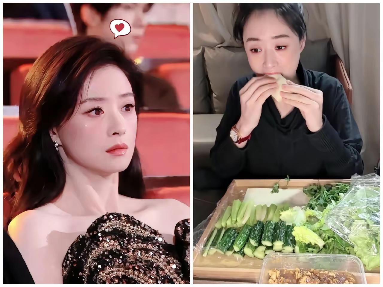 蒋欣那组红毯照底下，好多人夸“瘦脱相了”，可谁看见她后台躲着啃水煮菜时，眼泪掉在