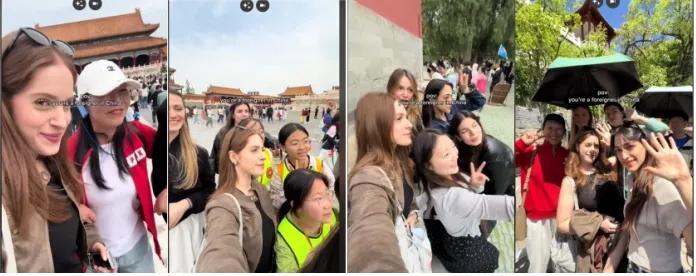 某白人女在tiktok表示，到中国旅游只会增强自己的自信心，因为到处都有中国人找