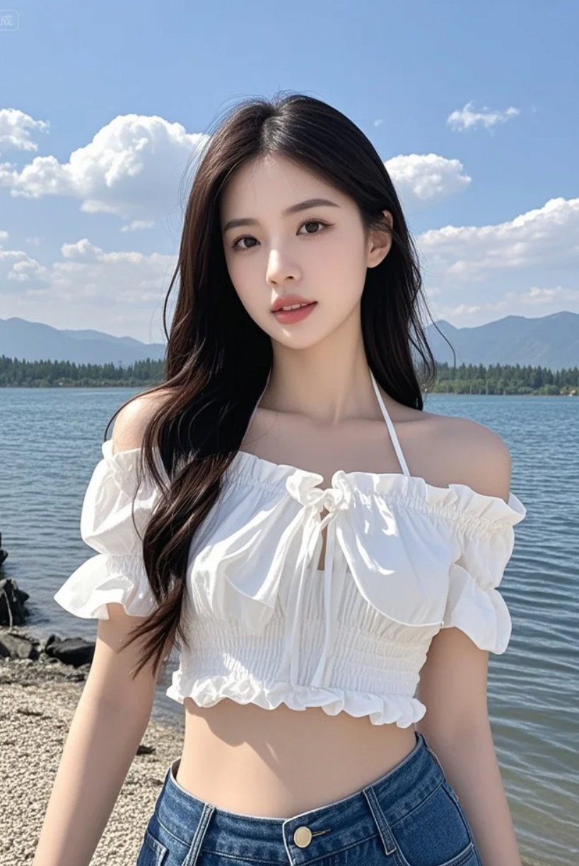 在湖边，她找到了内心的平静。