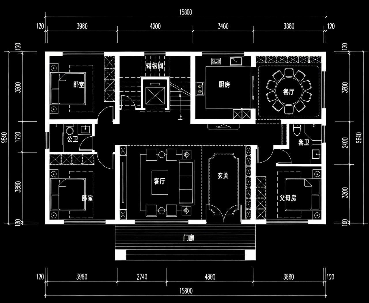 自建房户型布局，15米X9.6米。设计自建房户型设计自建房自建房设计布局别