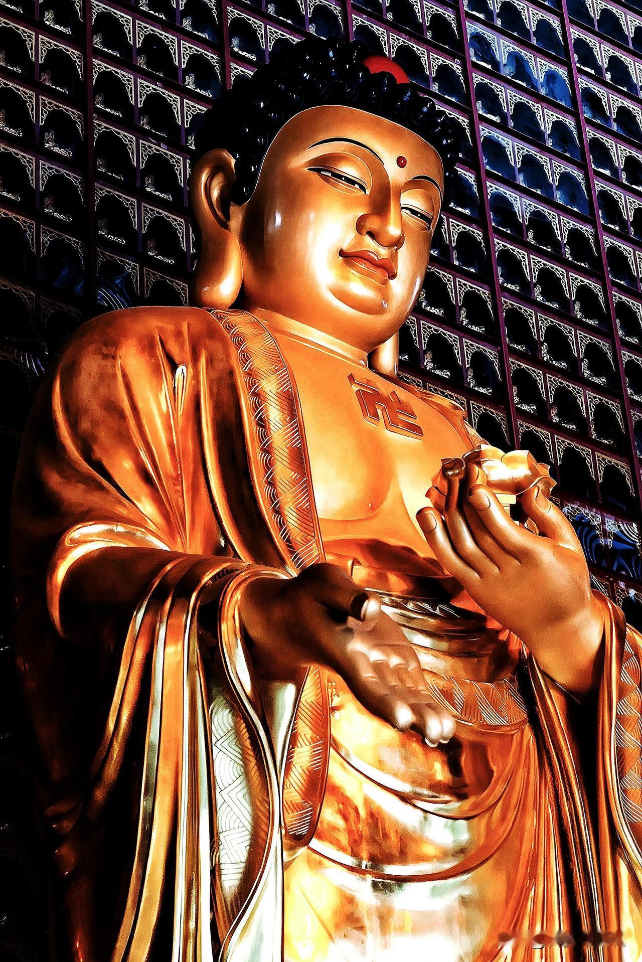 一照见佛，万般顺遂金身鎏光，眉眼低垂，阿弥陀佛的慈悲目光，正温柔护佑着每一