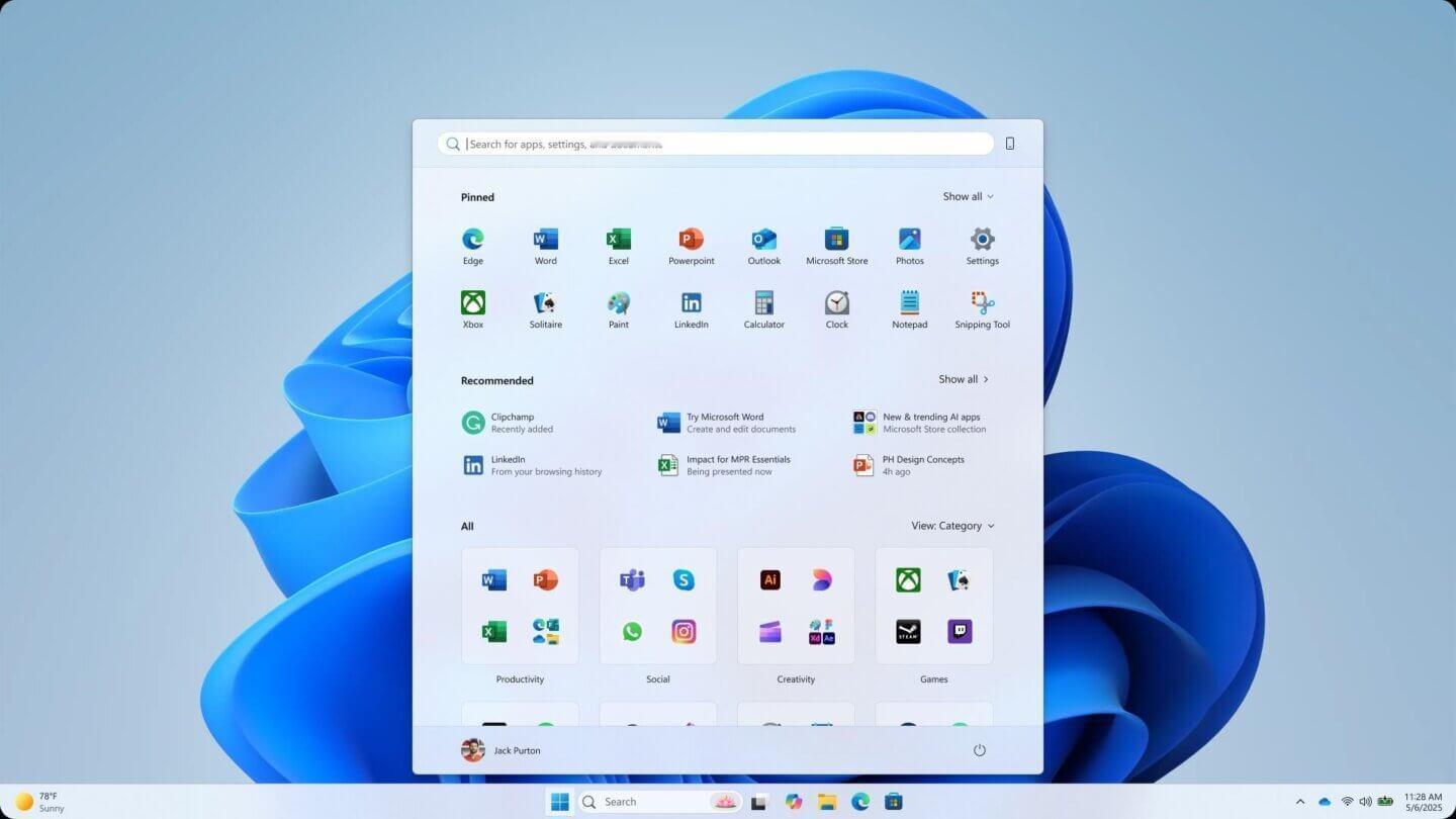 微软有一篇文章，分享了2025年4月份的最新更新的Windows11开始菜单
