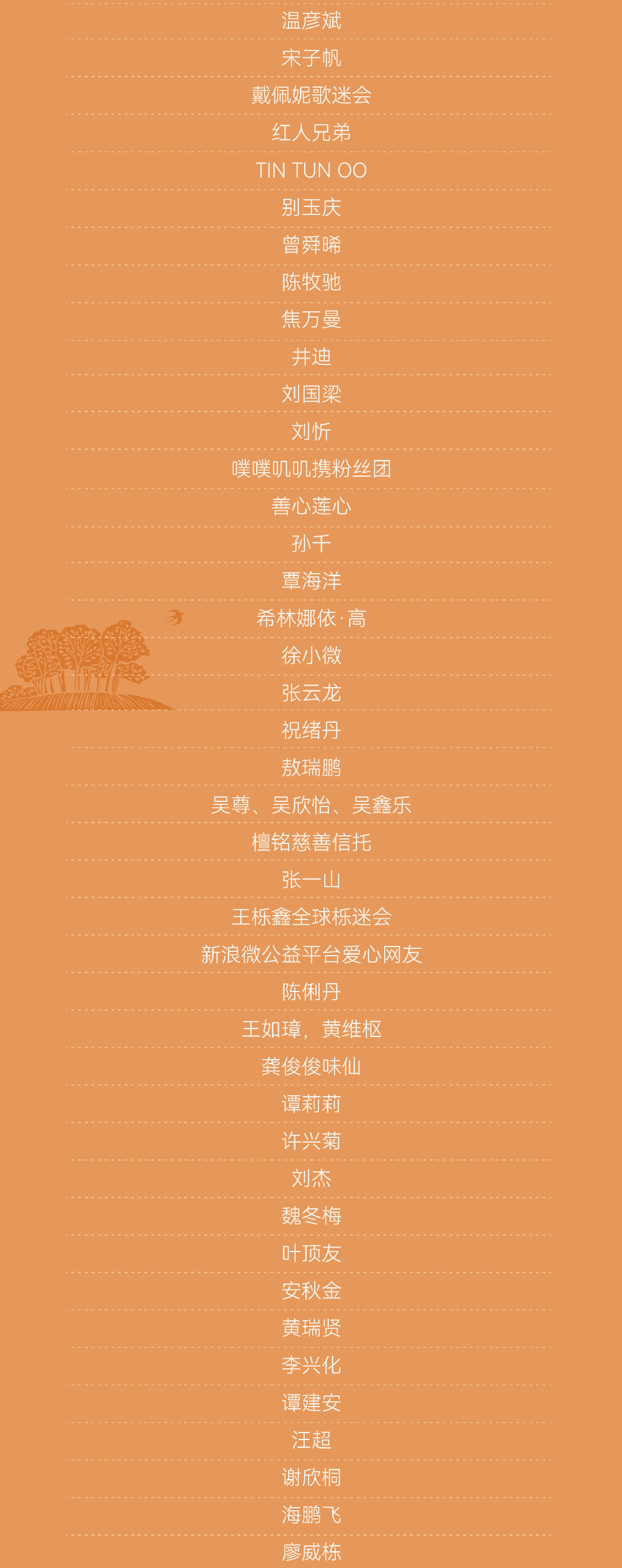 中国乡村发展基金会的感谢名单——感谢这些明星及单位。