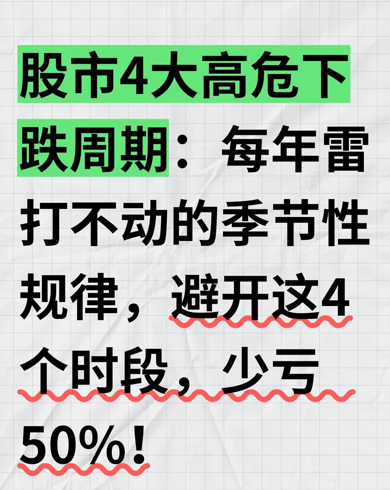 股市一年中主要有4个高危下跌周期，它们都有明显的季节性规律，避开这些时段可显著
