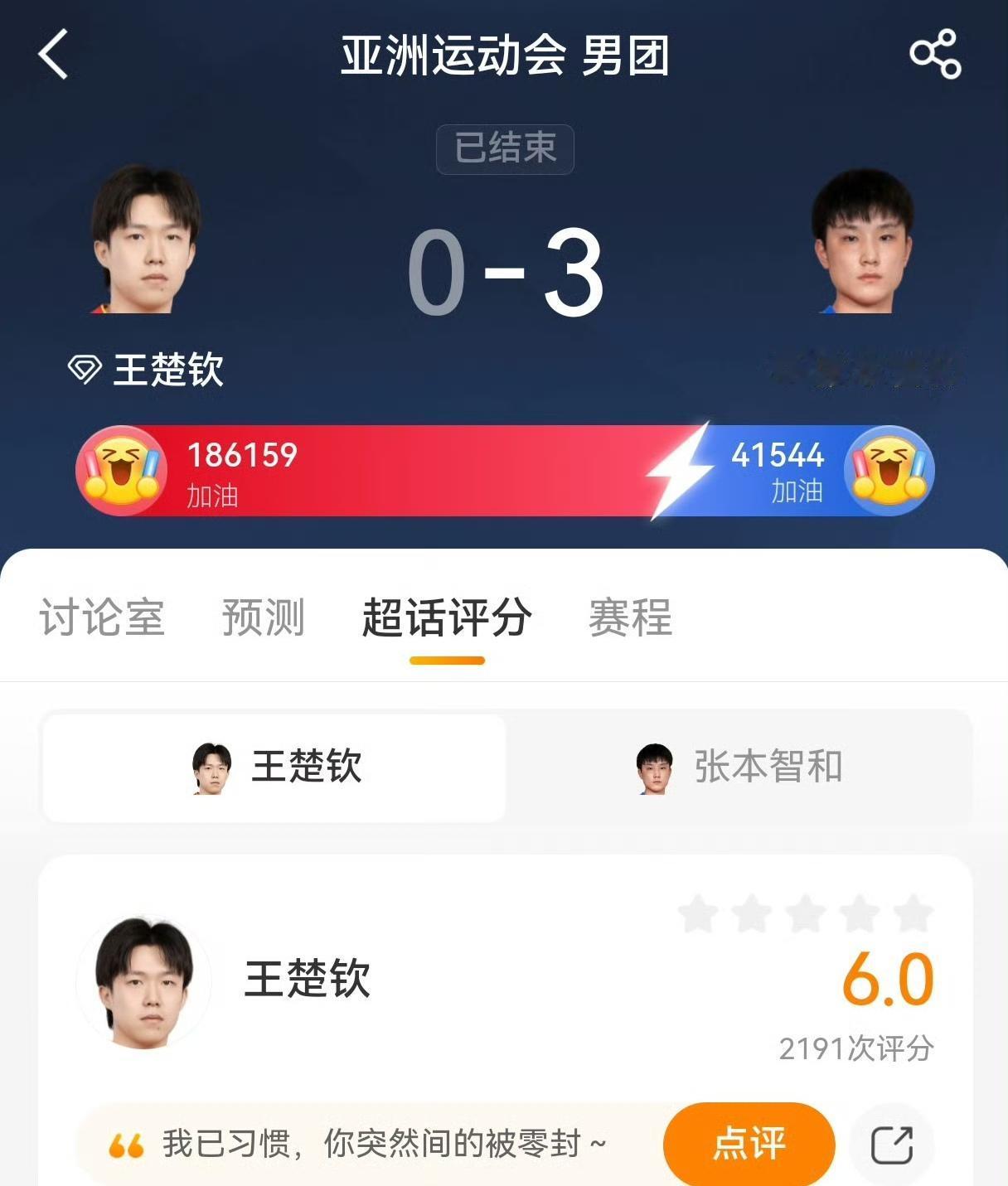 结束了！银牌！王楚钦0比3张本智和还是那个观点:世界排名第一不是世界第一！只