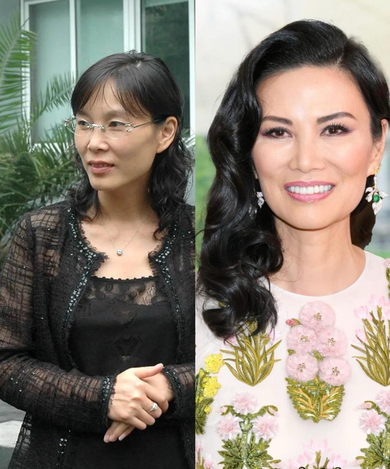 长相真的有共性。左边杜建英，右边邓文迪。颧骨突出，嘴巴大，这种长相，给人很会