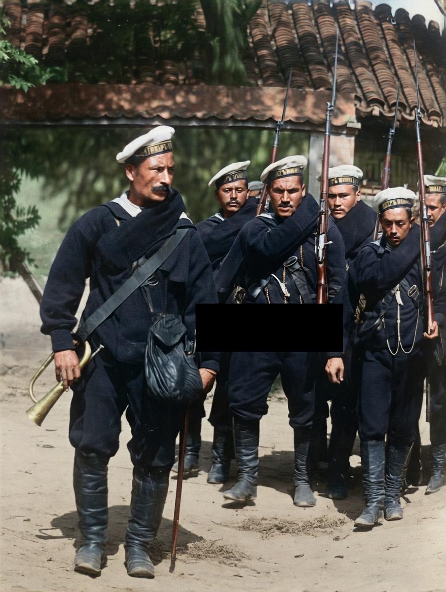 1900年，八国联军侵华时期，俄罗斯帝国（沙俄）海军水兵，最醒目的是沙俄海军白色