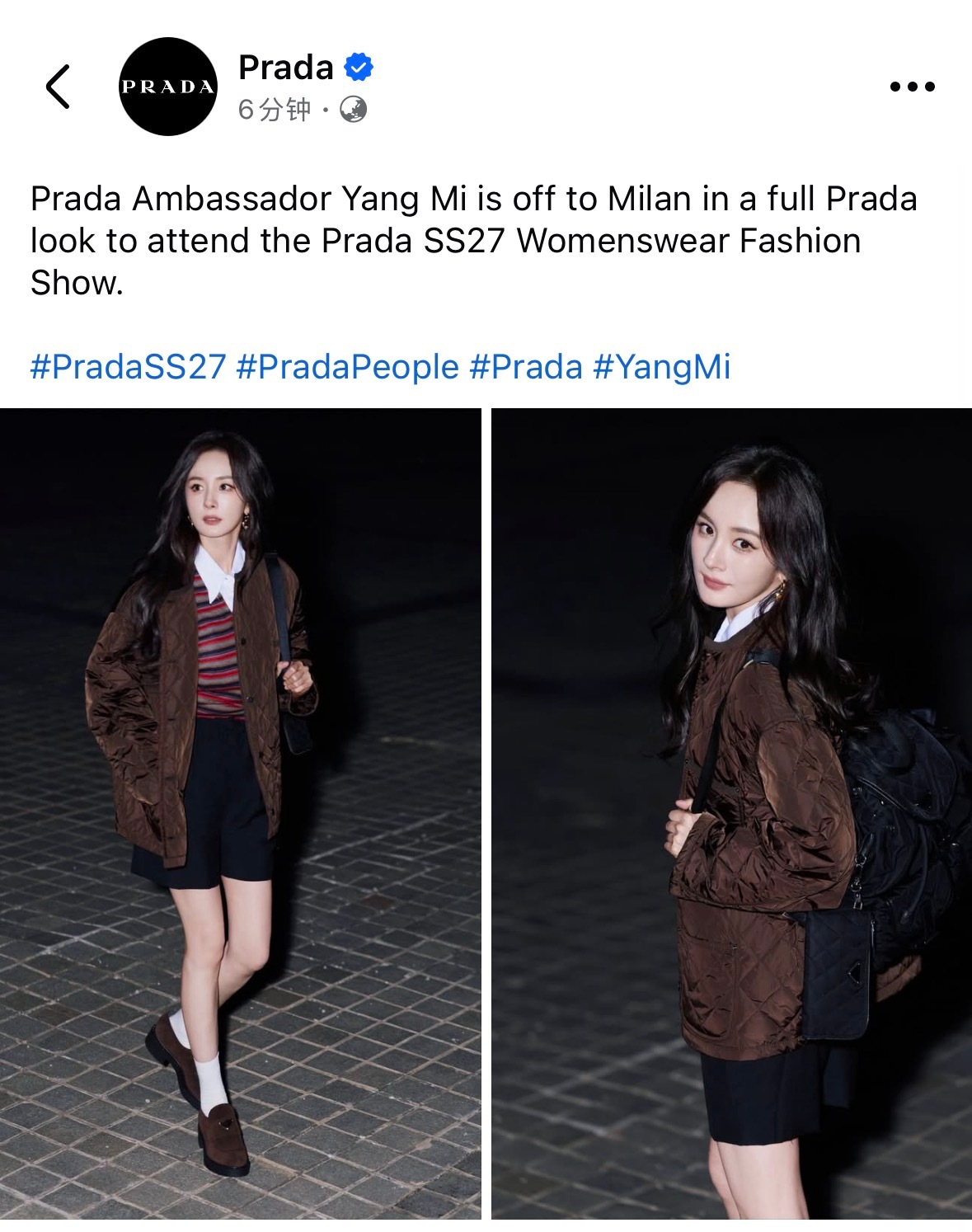 Prada外网Facebook和X认领分享：“PradaAmbassad