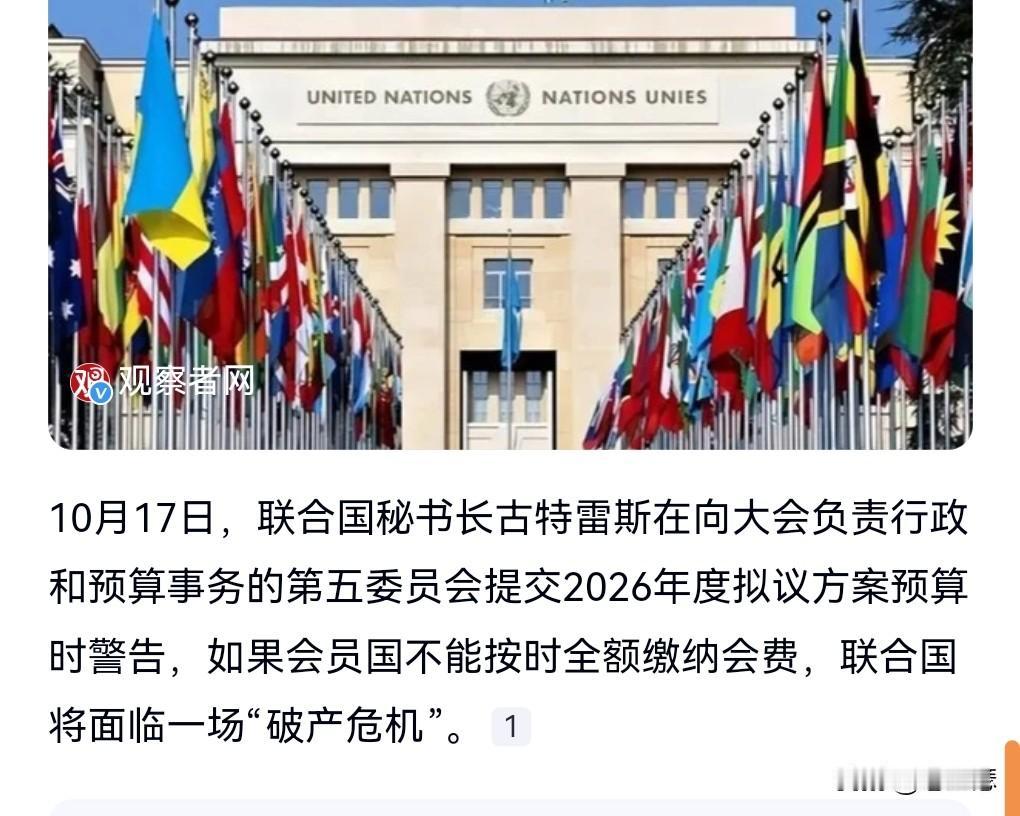 如果不是在网上亲眼所见，我是万万不敢相信。就连联合国也有破产的可能。联合国秘