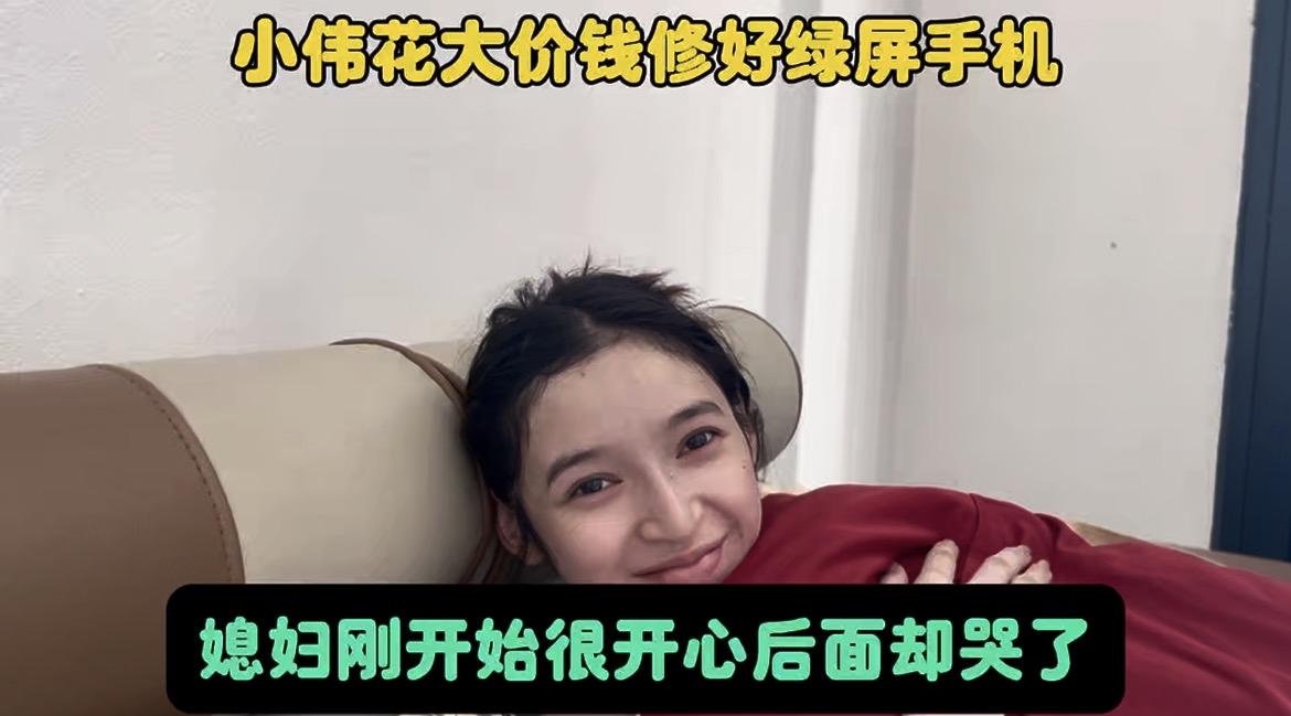 小伟花大价钱修好了媳妇的绿屏手机，媳妇刚开始很开心后面却哭了！有人说找个媳妇要