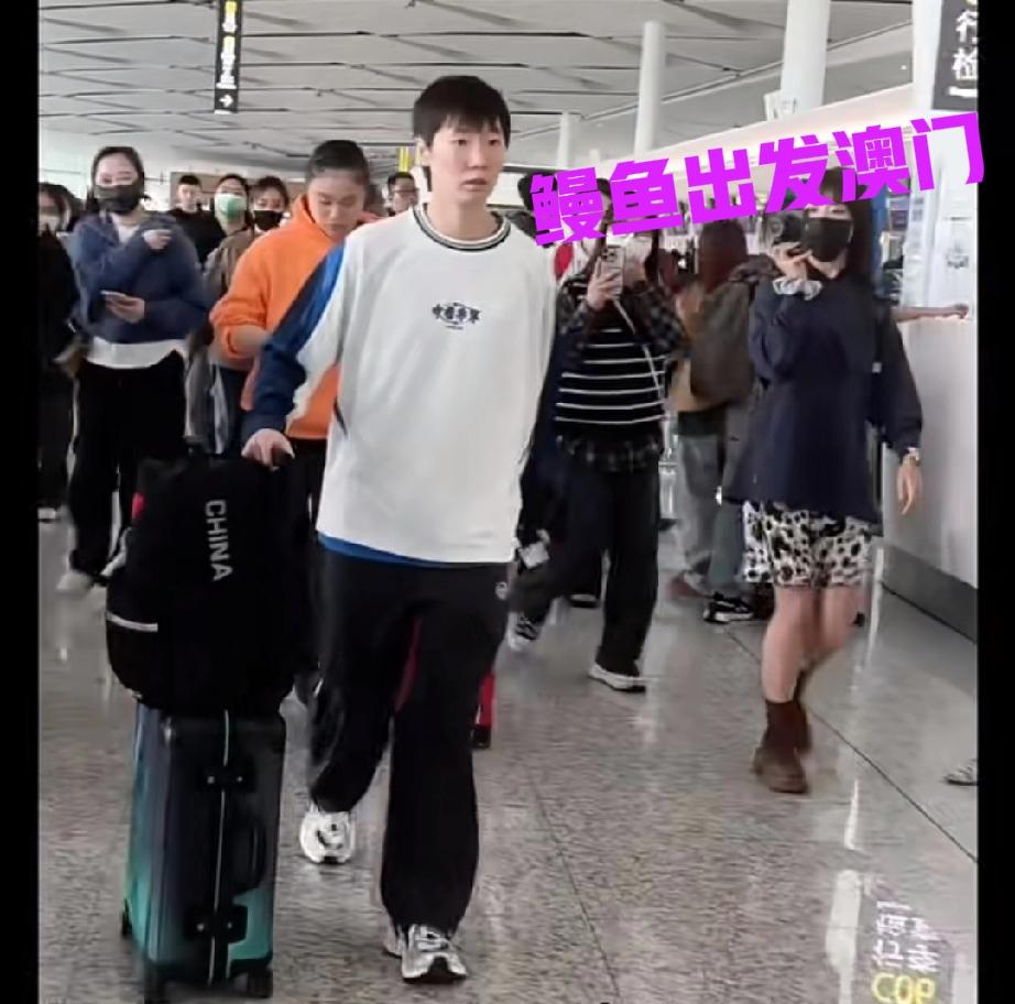 王曼昱从成都出发去澳门了！！这是今日最新鲜的鳗鱼，一身白色的体桖，一件宽松的