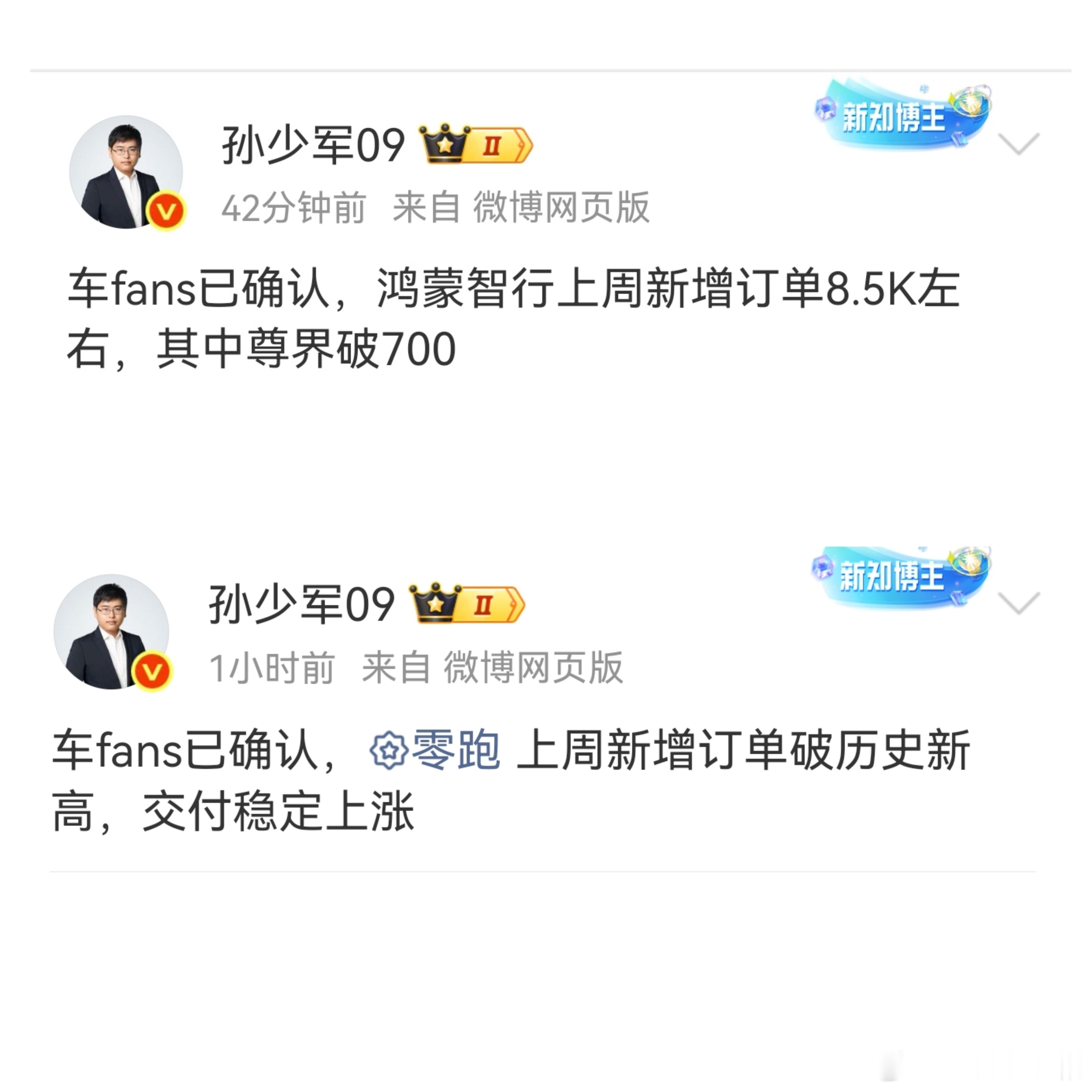 上周战报，鸿蒙智行🐮，尊界新增700+🐮，零跑破历史记录🐮​​​