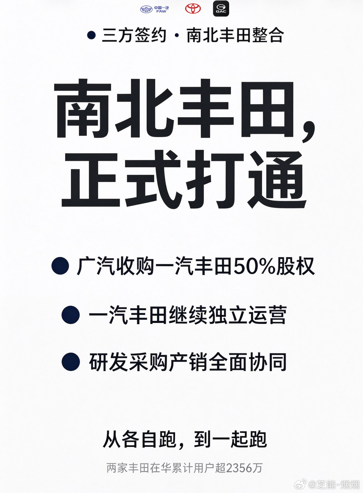 合资公司将来的发展模式确定了，一汽、丰田、广汽在广州签约。①广汽收购一汽手里一