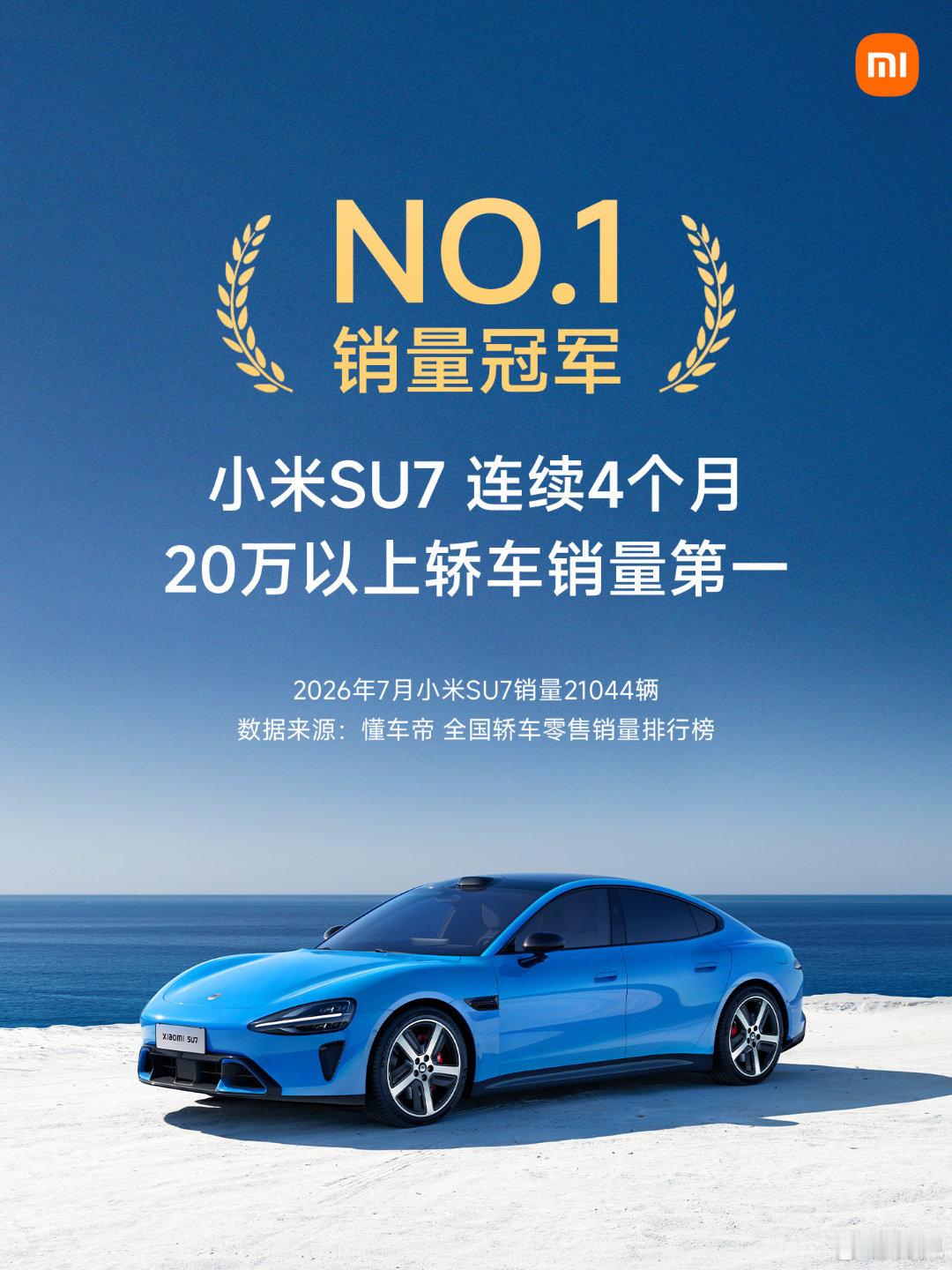 就是说交付后的每个完整月份，都拿了第一，这成绩还可以吧7月小米SU7销量2104