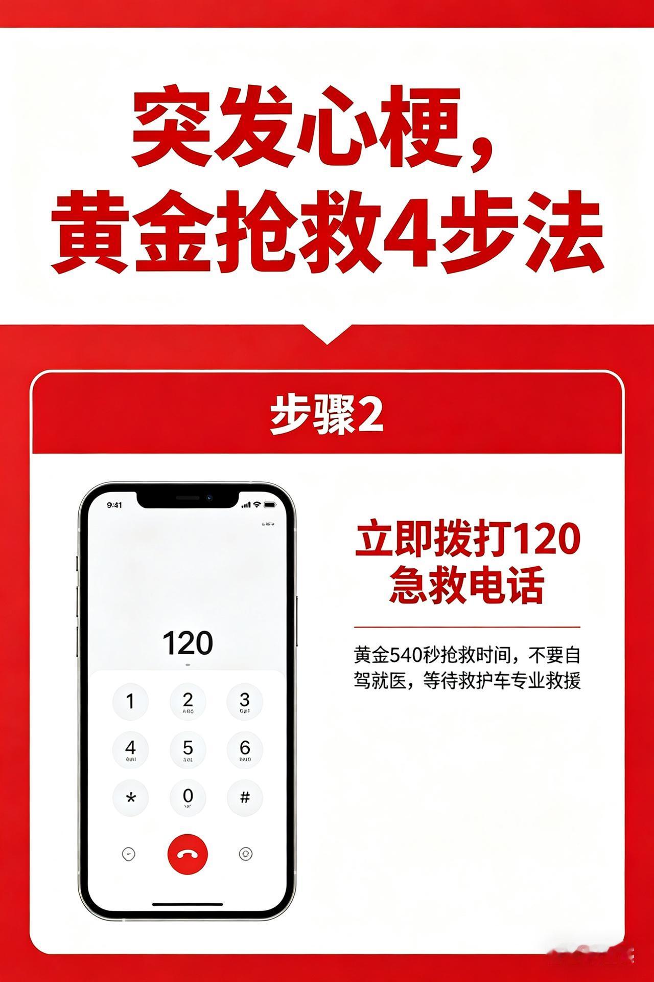 1.立即拨打120（最重要）不要自行驾车或坐出租车去医院。救护车上有急救设备