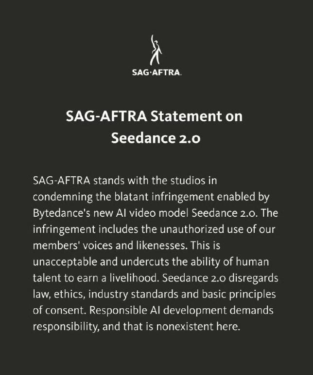 急了？今天美国演员工会以及日本动漫工会都发了公告，控诉seedance2.0的侵