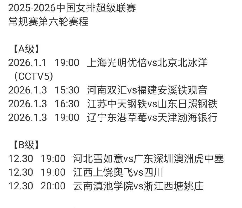 女排赛程突变！元旦加班三倍工资排协最新通知，12月30日B组开打，咪咕独播