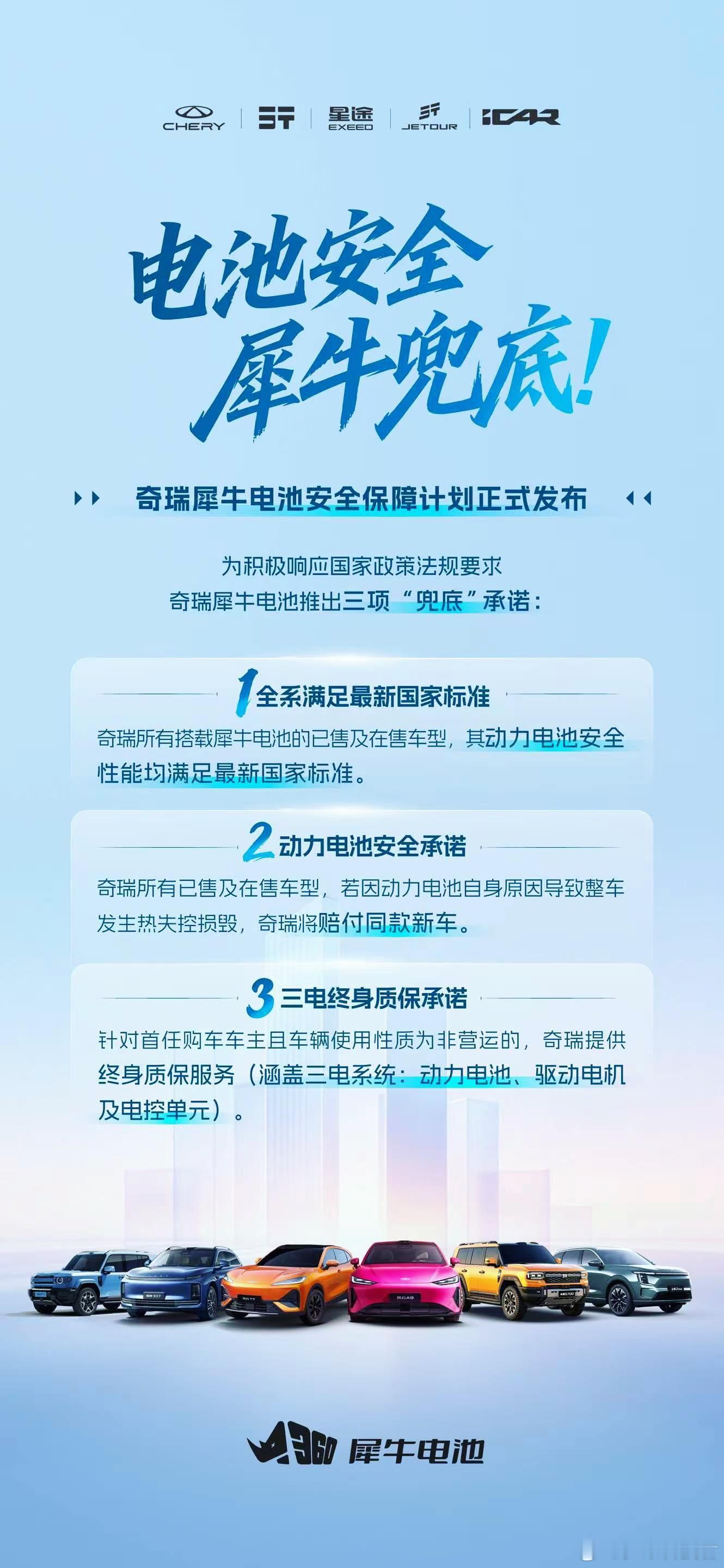 奇瑞宣布犀牛电池安全兜底计划只说自己厉害都是打嘴炮，奇瑞直接官宣犀牛电池安全兜底