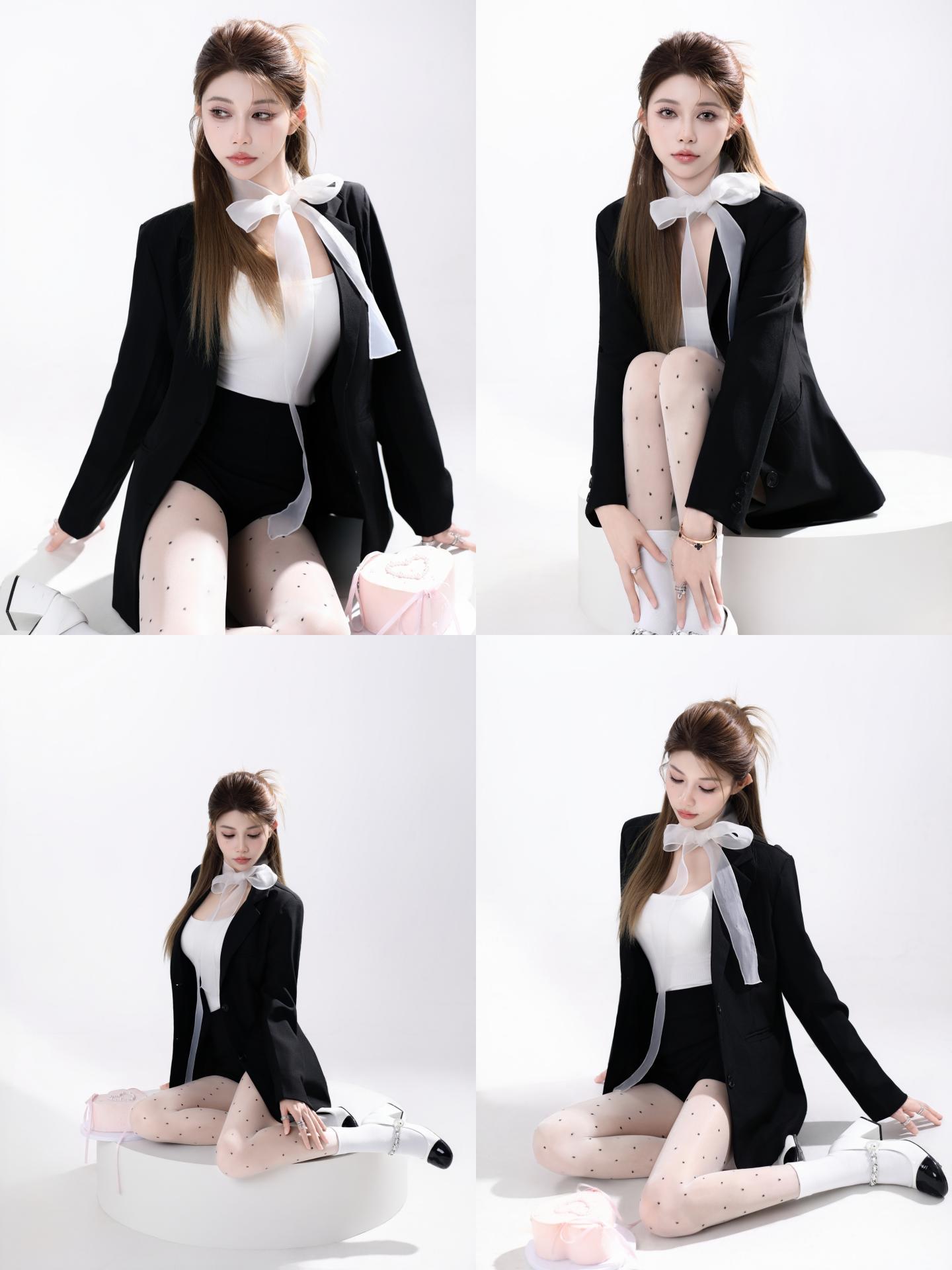 西装甜酷小野猫🐱厦门生日写真拍照推荐。. 简约白背景+经典黑白配色 ...