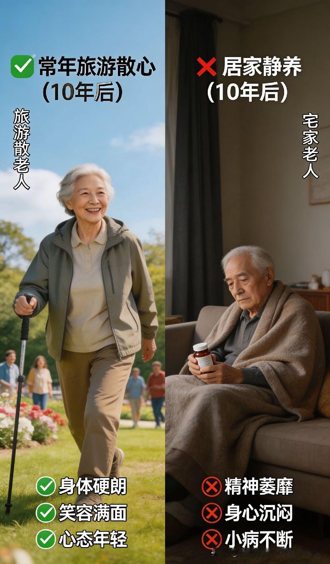 60岁后别再闷在家！爱出游和天天宅家的长辈，十年后身体状态天差地别人过六十
