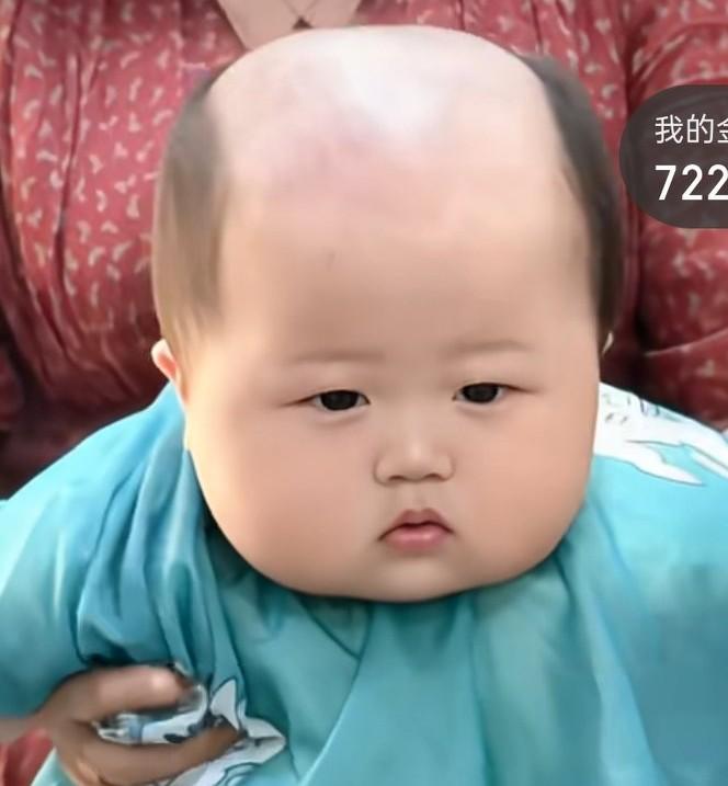 小宝宝乖乖的坐在奶奶的怀里，理发师一推子给宝宝推了一个秃顶，然后继续最后推了一