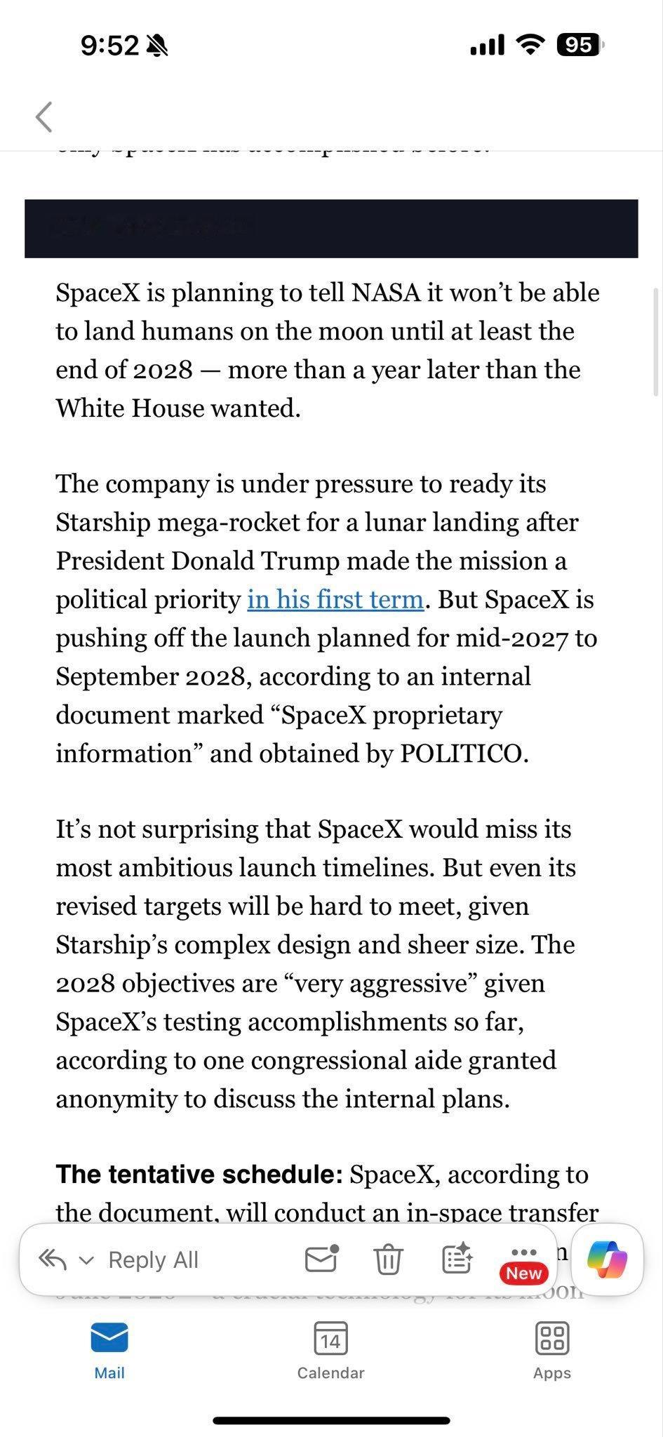 SpaceX计划2026年6月进行两艘星舰在轨推进剂加注演示，2027年6月星舰