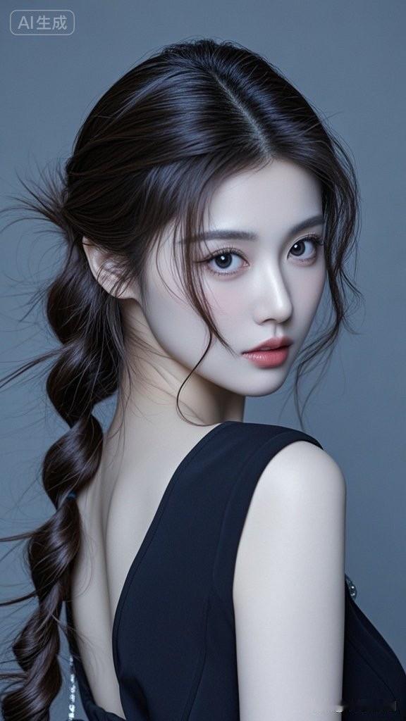 这位美女长发飘逸，气质优雅。