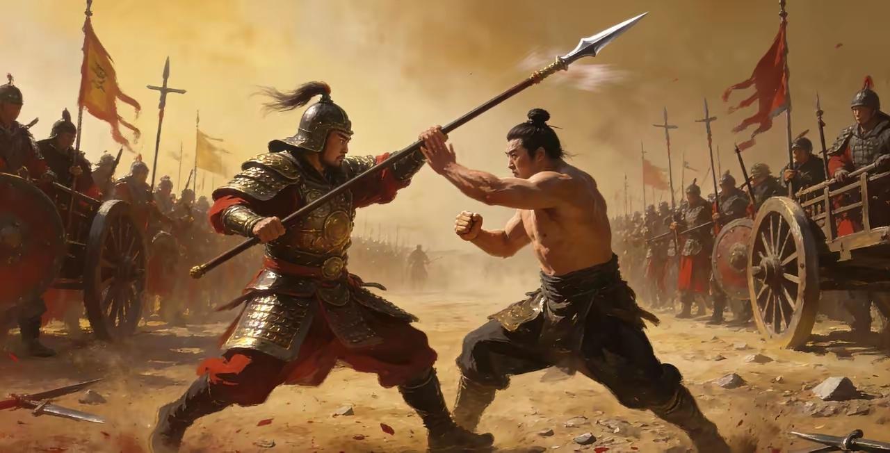 柴荣率大军征讨南唐，两军阵前，南唐大将皇甫晖叫阵，赵匡胤对柴荣说：“我去把他擒来