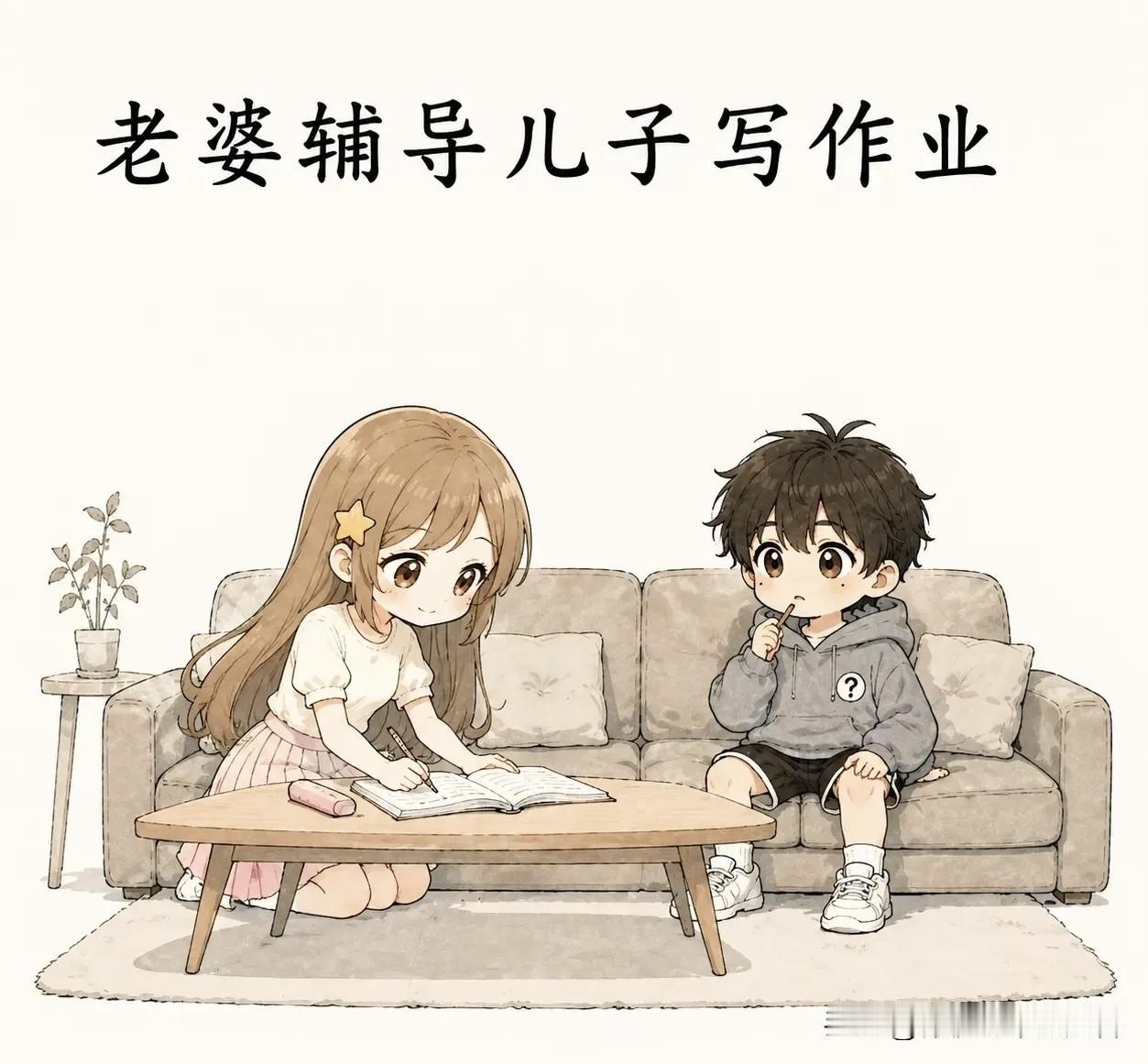 有哪些好看的漫画图：老婆辅导儿子写作业，客厅传来怒吼。我在卧室默默关上门。十分钟