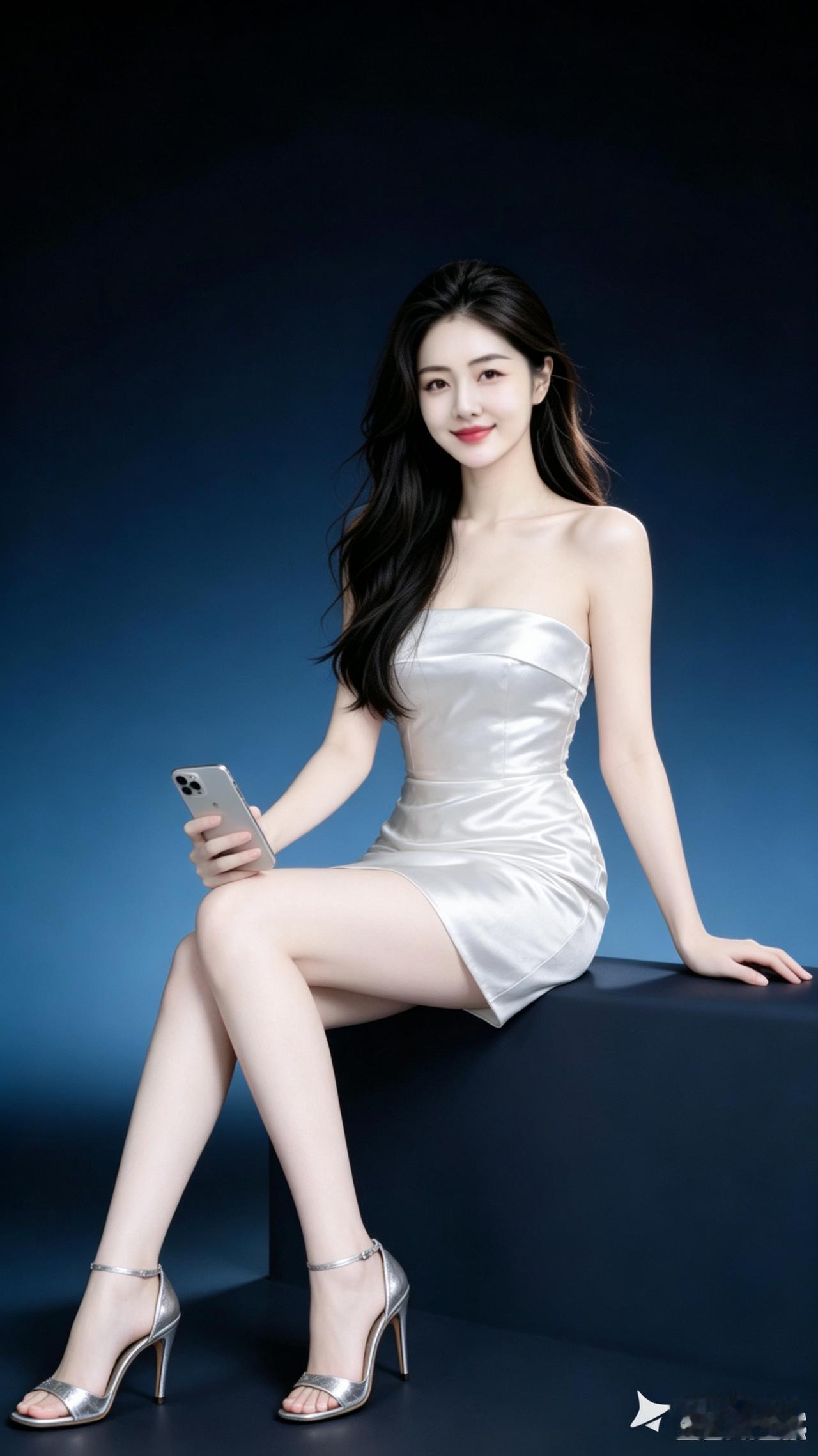 穿白色连衣裙的女士拿着手机。
