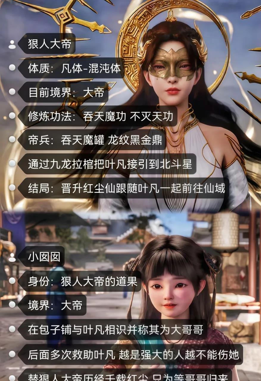 狠人大帝体质：凡体﹣混沌体目前境界：大帝修炼功法：吞天魔功不灭天功帝兵：